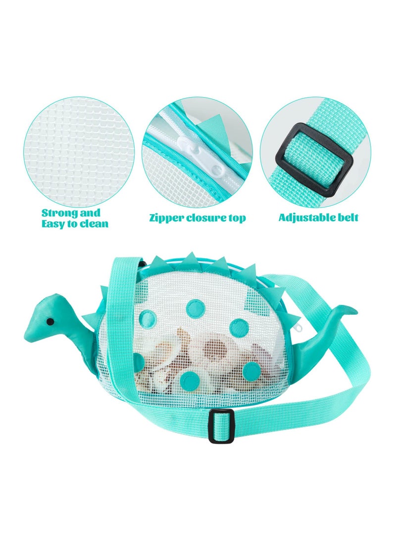 KASTWAVE Beach Mesh Bag for Kids, Dinosaur Shaped Shell Collecting Bag with Adjustable Carrying Straps for Rock Collection Shark Tooth Hunting (2Pcs) - Image 2