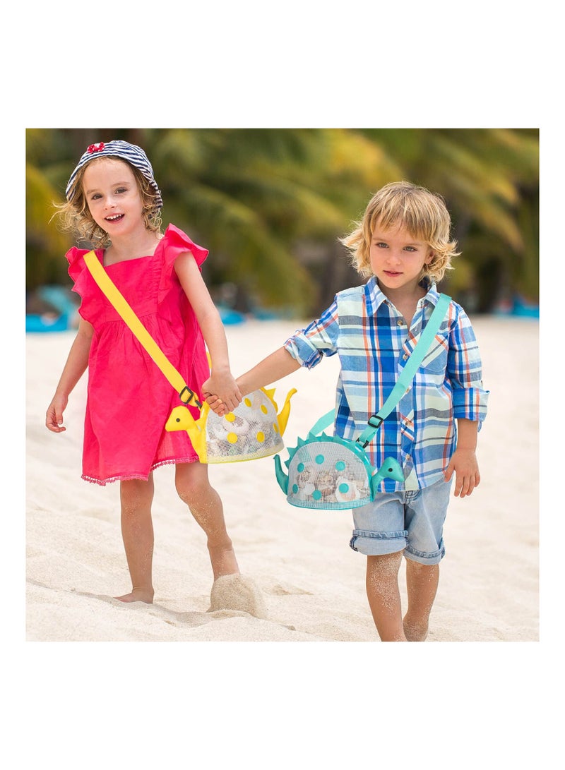 KASTWAVE Beach Mesh Bag for Kids, Dinosaur Shaped Shell Collecting Bag with Adjustable Carrying Straps for Rock Collection Shark Tooth Hunting (2Pcs) - Image 5