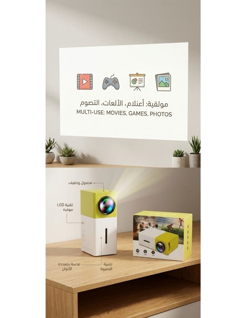Portable home projector - supports high-definition projection - equipped with multiple inputs and a long-life light bulb - ideal for movies and games. - Image 1