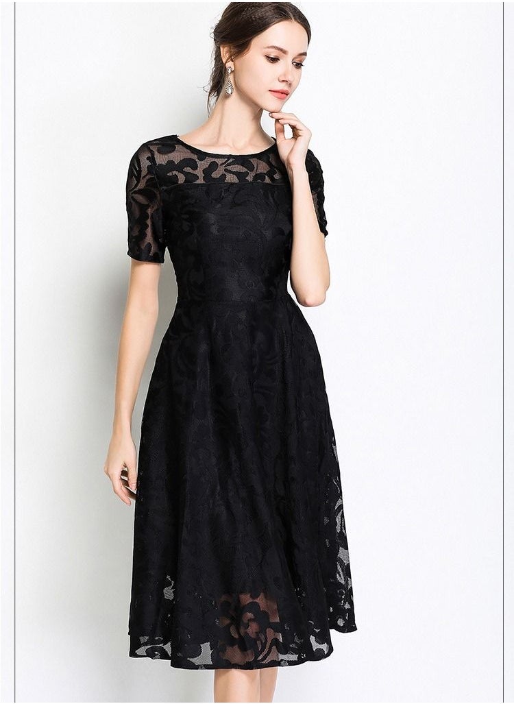 Generic Short sleeve long lace large swing dress  - Image 1