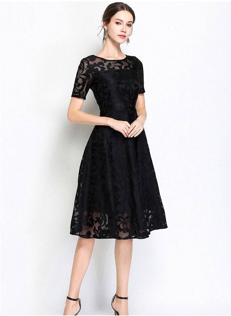 Generic Short sleeve long lace large swing dress  - Image 2