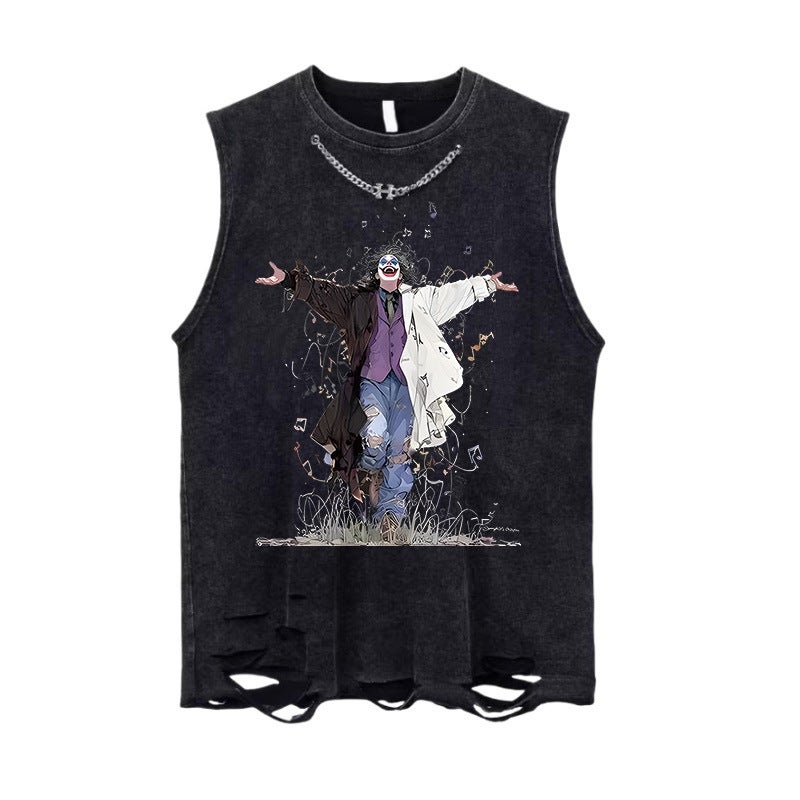 American-Style Washed Old Vintage Rough Cotton Sleeveless T-Shirt Men'S Summer Ins Popular Brand Loose High Street Sports Vest - Image 2