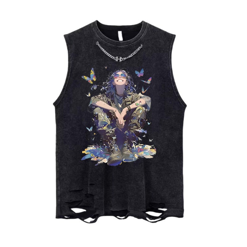 American-Style Washed Old Vintage Rough Cotton Sleeveless T-Shirt Men'S Summer Ins Popular Brand Loose High Street Sports Vest - Image 5