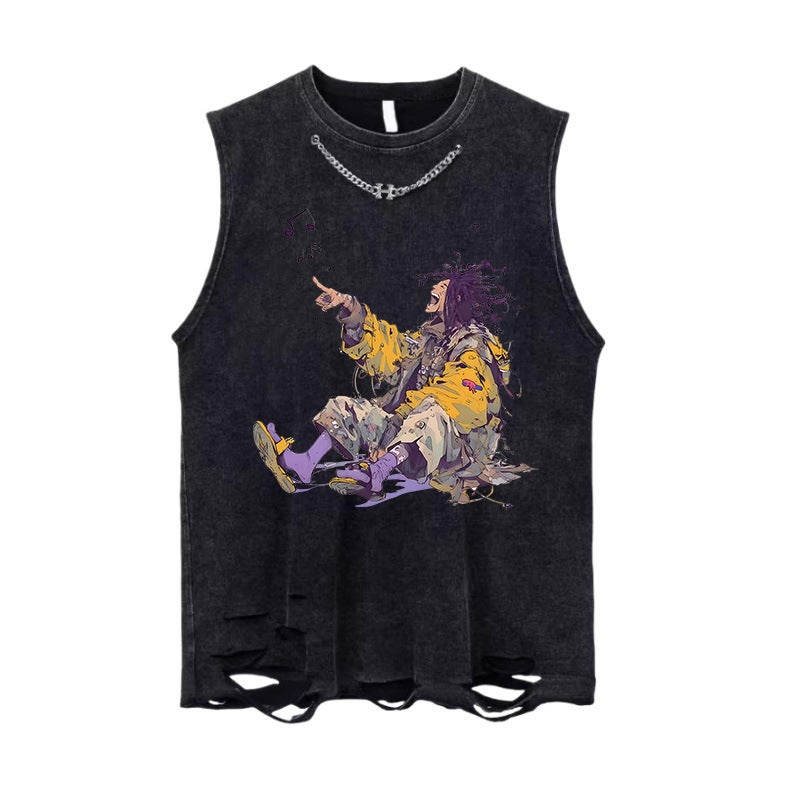 American-Style Washed Old Vintage Rough Cotton Sleeveless T-Shirt Men'S Summer Ins Popular Brand Loose High Street Sports Vest - Image 4