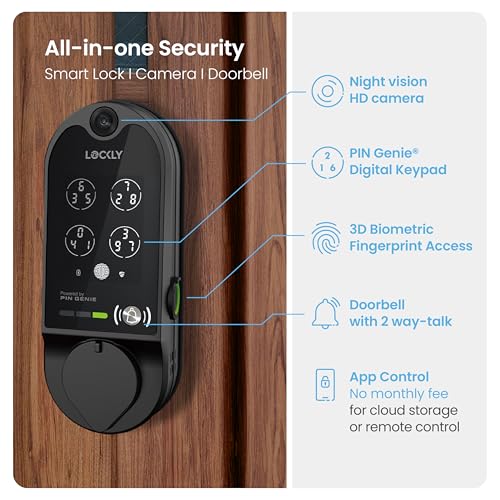 Lockly Vision Smart Lock, HD Video Doorbell Smart Locks for Front Door, Fingerprint Door Lock, Touchscreen Keypad, App Control, No Monthly Fee, Auto Lock - Matte Black - Image 3