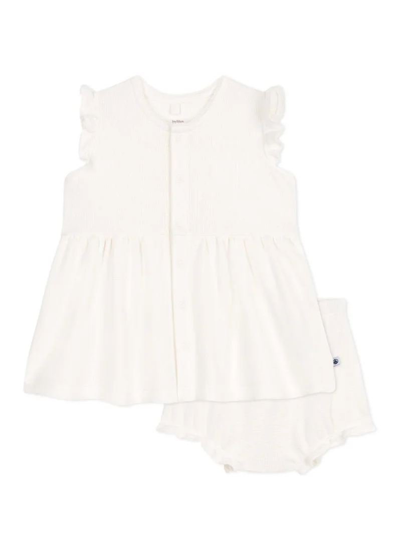 Petit Bateau Babies' short-sleeved white honeycomb dress and bloomers