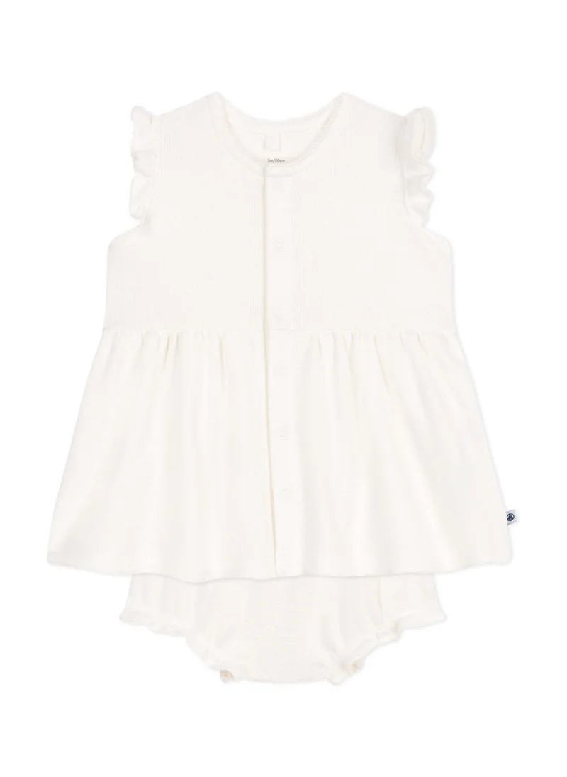 Petit Bateau Babies' short-sleeved white honeycomb dress and bloomers