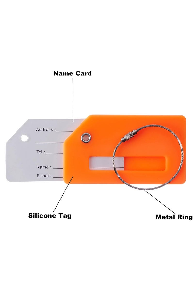 Silicone Luggage Tag, With Name ID Card Quickly Spot Luggage Suitcase, Anti-lost Tag, Personality Tag 6 Pack Luggage Tags Bag Tag Stainless Steel Loop (Orange) - Image 3