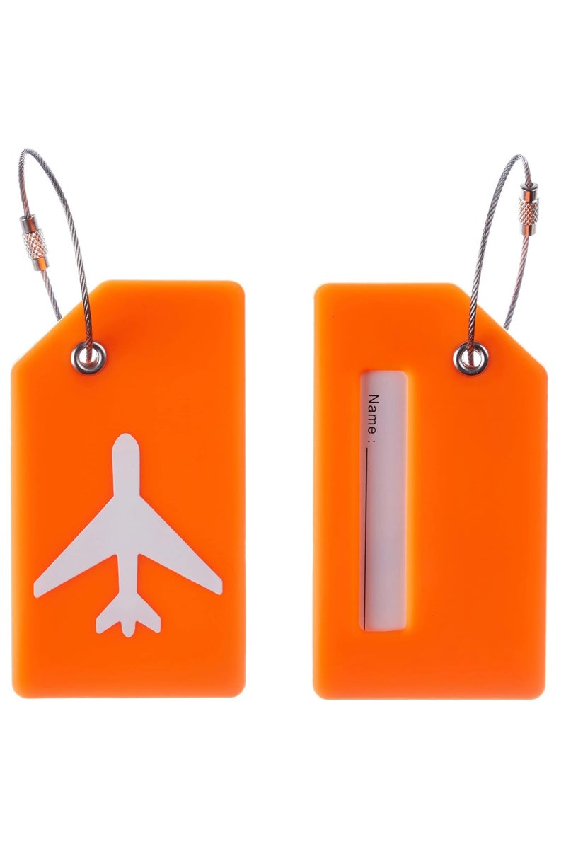 Silicone Luggage Tag, With Name ID Card Quickly Spot Luggage Suitcase, Anti-lost Tag, Personality Tag 6 Pack Luggage Tags Bag Tag Stainless Steel Loop (Orange) - Image 2