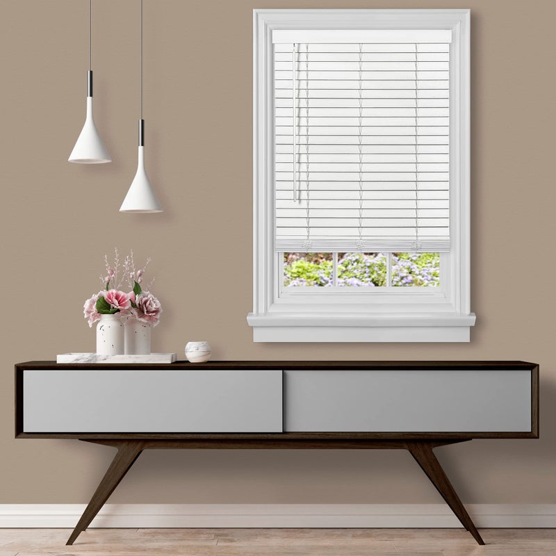 Cordless Room Darkening Plantation Blind 30 Inch Width 64 Inch Length 2 Vinyl Slat Size White GII Madera Falsa Faux Wood Light Filtering Horizontal Windows Blinds by Achim Home Decor