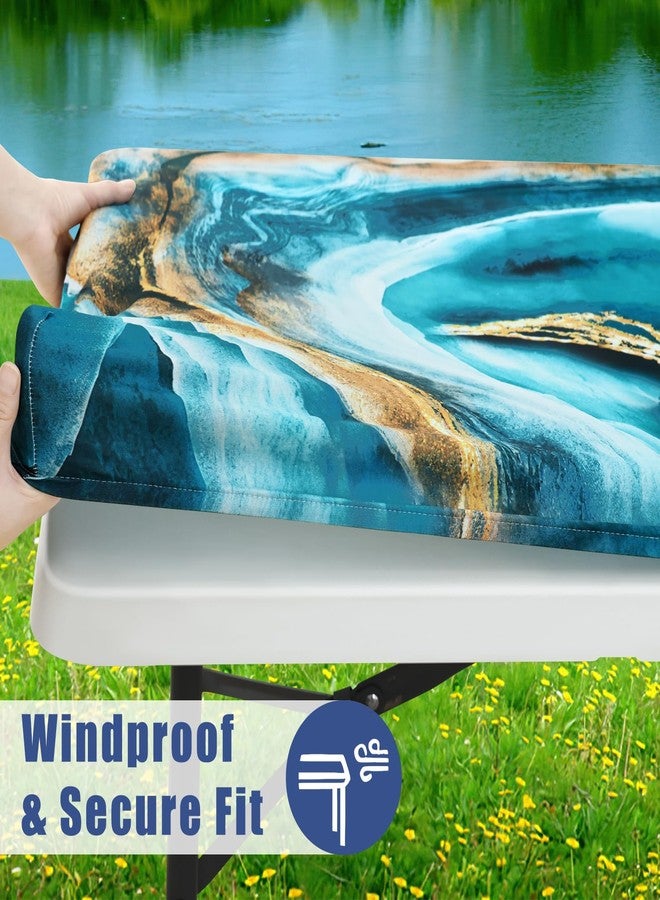 Moosfor Rectangle Fitted Table Cloth, Waterproof Spandex Elastic Tablecloths, Fits for 6 Foot Folding Tables, Stretch Washable Table Cover for Picnic, Camping, Outdoor (Ripples, 30"x72") - Image 4