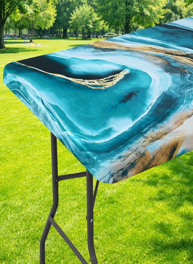 Moosfor Rectangle Fitted Table Cloth, Waterproof Spandex Elastic Tablecloths, Fits for 6 Foot Folding Tables, Stretch Washable Table Cover for Picnic, Camping, Outdoor (Ripples, 30"x72") - Image 1