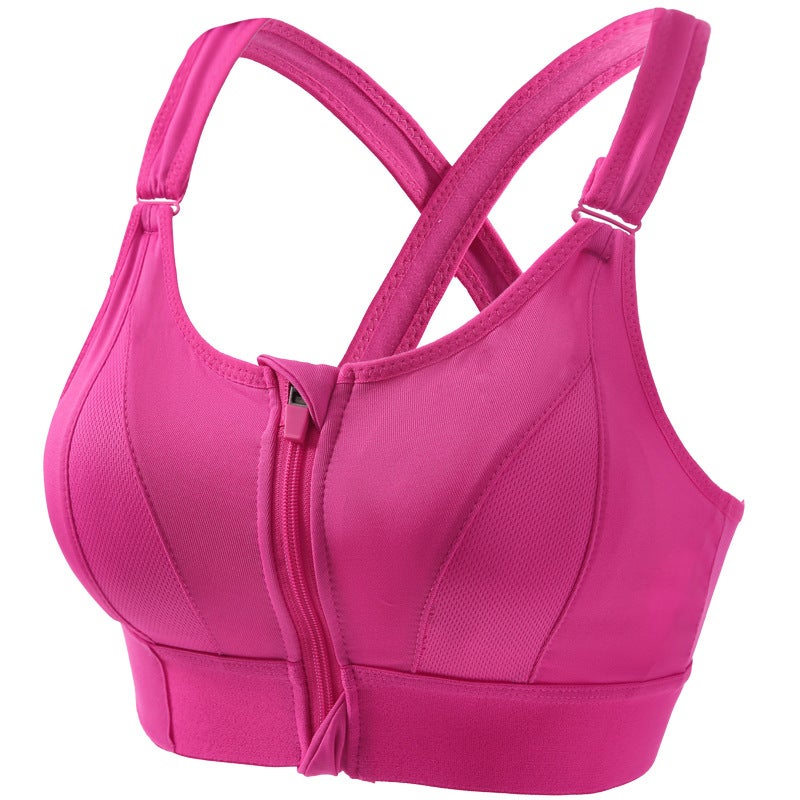 Sports bra shockproof high strength non-rimless yoga vest front zipper adjustable sports cross back underwear - Image 1