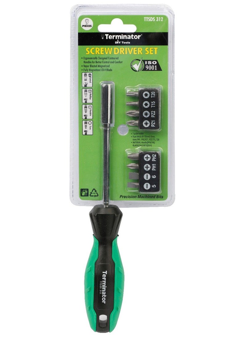 Terminator Terminator Screw Driver Set 9 Pieces 1 Bit Holders And 8 Bits  - Image 1