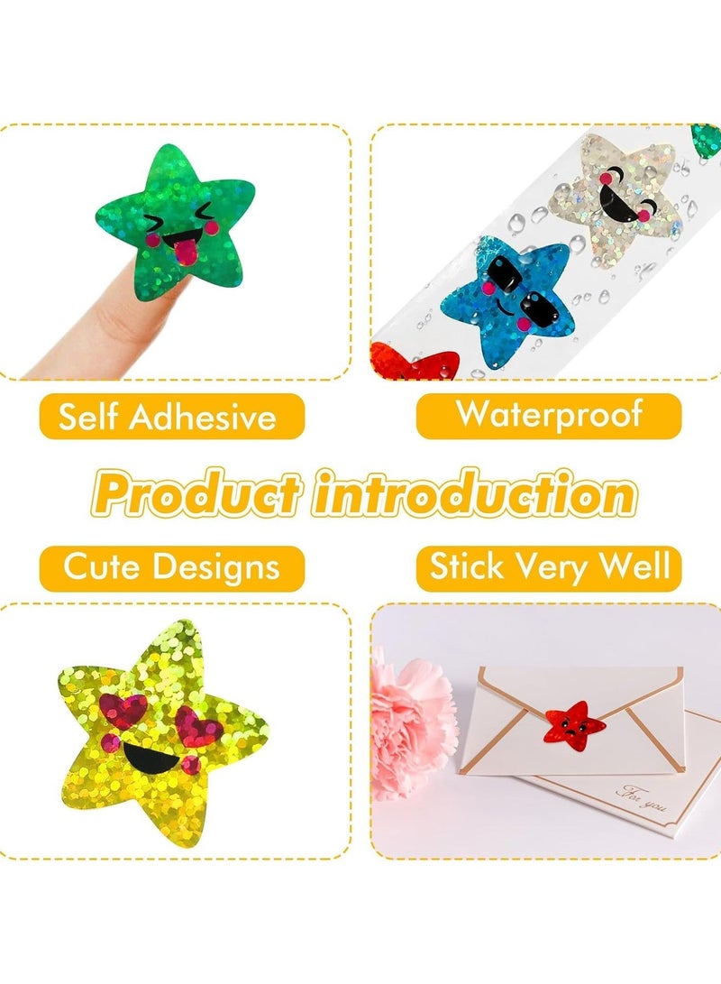 Noorly Smiling Star Stickers, 500 Pcs Waterproof Practical Sticker Roll for Kids, Reward Stickers Roll with Glitter Finish, Self-Adhesive Reward Stickers for Classroom, Homework Books, Chore Charts & Crafts - Image 3