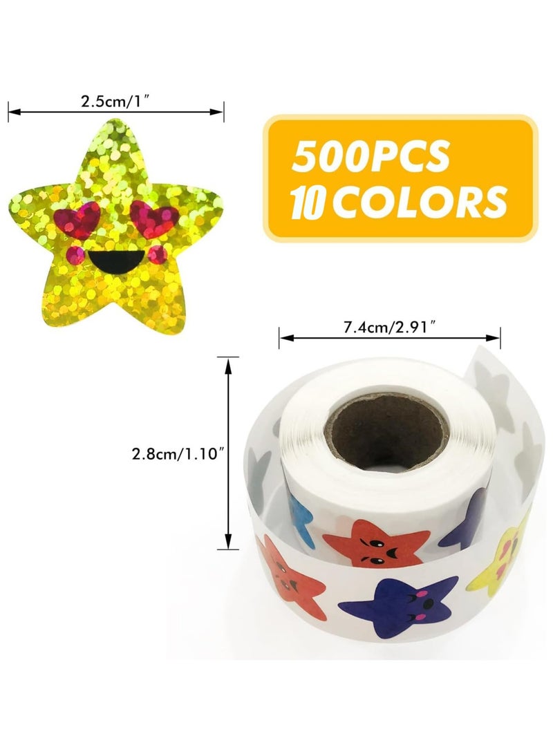 Noorly Smiling Star Stickers, 500 Pcs Waterproof Practical Sticker Roll for Kids, Reward Stickers Roll with Glitter Finish, Self-Adhesive Reward Stickers for Classroom, Homework Books, Chore Charts & Crafts - Image 2