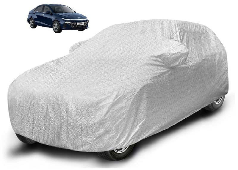 Auto Hub Waterproof Car Cover Compatible with Hyundai Verna (Model: 2023- Till Date) with Mirror Pocket, Soft Cotton Lining, Waterproof Verna Car Cover- Metallic Silver - Image 1