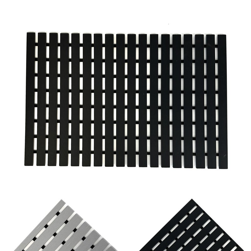 Nicoman Shower Mat NonSlip Bath Drainage Matt Slatted Duckboard Design BLACK  64x43cm  25x17 inches