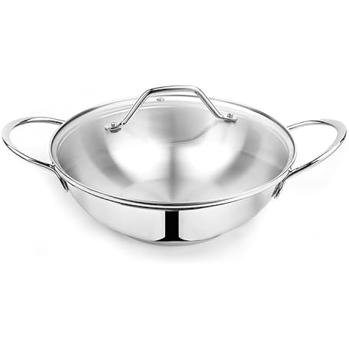 براديب موقد غاز كاداي الحثي، متوافق مع 304 درجة طعام، لمسة نهائية عاكسة، مقابض مقاومة للحرارة، توزيع متساوي للحرارة، آمن للاستخدام في غسالة الأطباق، غطاء زجاجي، سعة 24 لترًا - Image 1