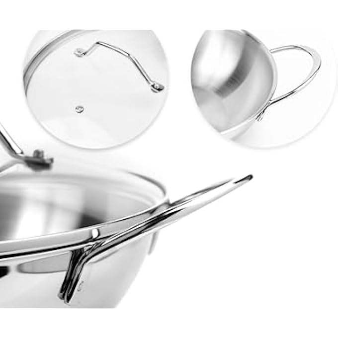 براديب موقد غاز كاداي الحثي، متوافق مع 304 درجة طعام، لمسة نهائية عاكسة، مقابض مقاومة للحرارة، توزيع متساوي للحرارة، آمن للاستخدام في غسالة الأطباق، غطاء زجاجي، سعة 24 لترًا - Image 4