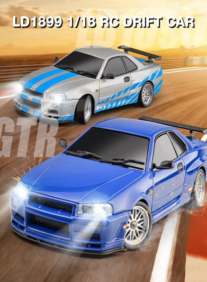 SVERTIBO LD1899 1/18 Scale RC Drift Car, GTR R34 2.4GHz RWD Mini Model Car with Gyro, Alloy Body Shell Racing Cars for Adults Toys (Silver-Blue) - Image 3