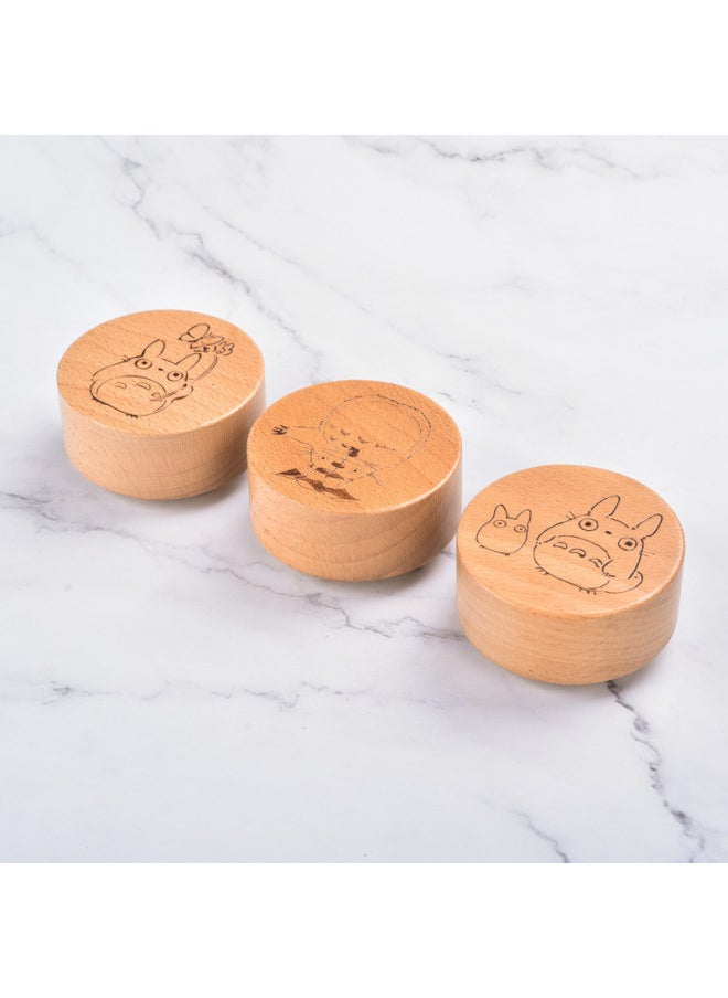 Wooden Hand Music Box Music Box Wooden DIY Pattern Creative Home Decoration Holiday Gift-Color:Beech Round Box Totoro-Dimensions:Tracks Are Random (please Contact Customer Service For Notes If Required)  - Image 1
