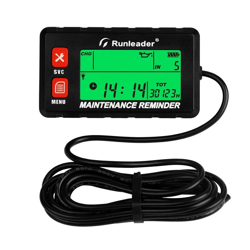 Runleader عداد ساعات رانليدير الرقمي ذاتي الطاقة، عداد الدورات، تنبيه عدد الدورات في الدقيقة، تذكيرات متعددة للصيانة، شاشة بإضاءة خلفية واختيار للجزازة، المولد، مركبة ATV، المحركات الخارجية، منفث الثلج، الدراجة النارية. - Image 1
