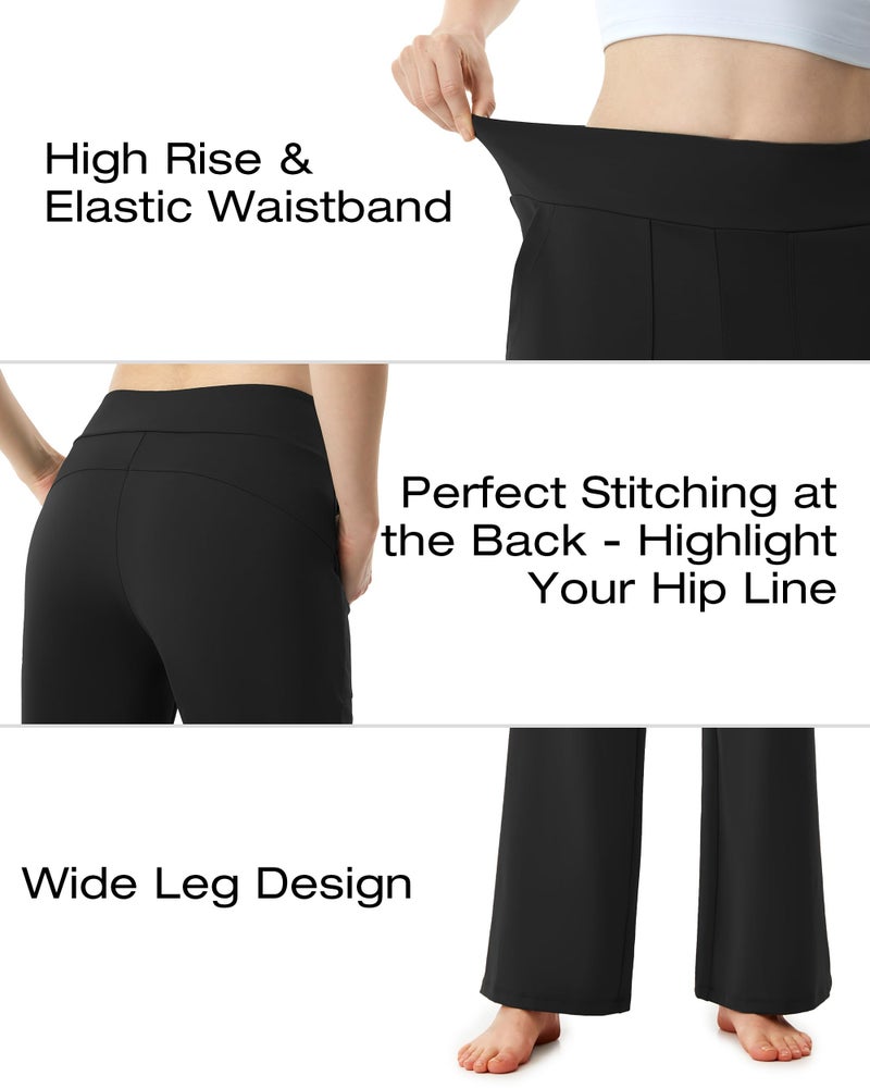 AFITNE Wide Leg Pants for Women Yoga Dress Pants with Pockets, High Waist Stretch Loose Casual Lounge Work Sweatpants Black L 28" - Image 4