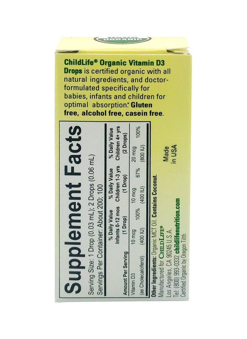 CHILDLIFE Essentials Organic Vitamin D3 Liquid Drops With Mct Oil 400iu Per Drops. 0.21 Fl Oz.  - Image 3