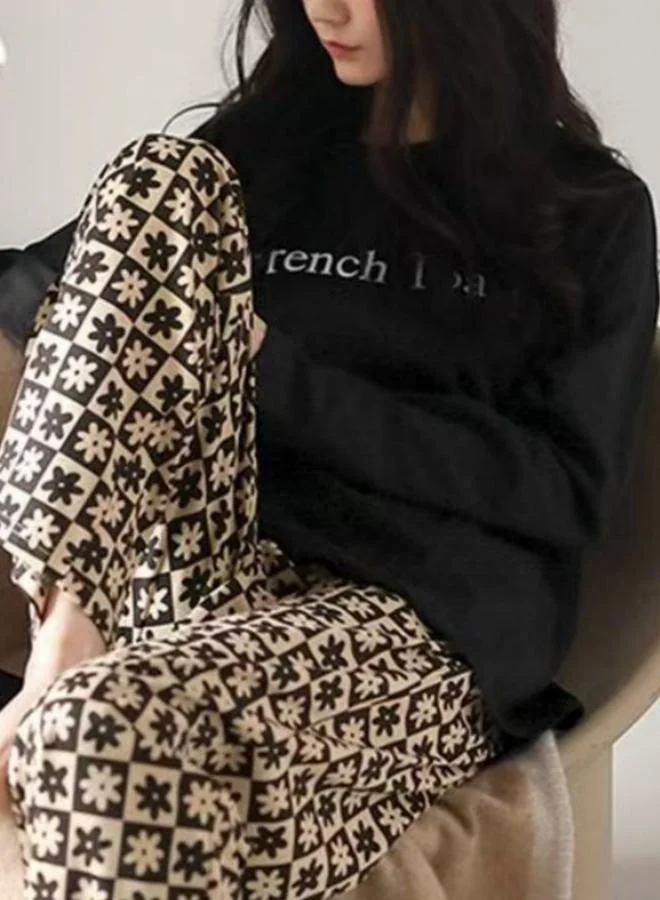 Take Two Black Text Print T-Shirt and Pyjama Set