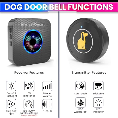amiciSmart Premium Dog Potty Training Bell – Wireless Doorbell System with 55 Melodies & 5-Level Volume Control | Elegant Pet Communication Tool with One Transmitter & Receiver - Image 2