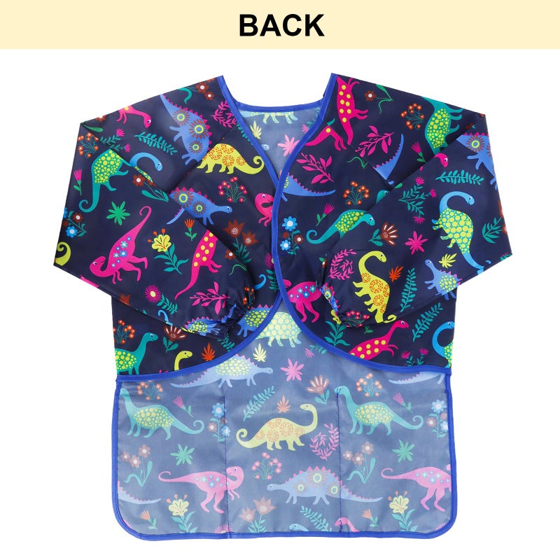 BAHABY Kids Art Smocks Dinosaur Painting Aprons for Children Waterproof Artist Smock with Long Sleeve and 3 Pockets for Age 3-8 Years (Navy-blue) - Image 2