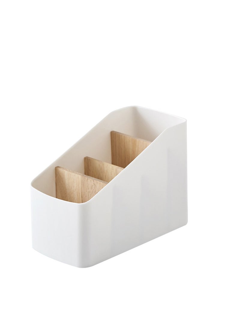 Excefore Wood Desktop Storage Organizer Remote Control Holder Multi-Compartment Pen Stationery Makeup Container - Image 1