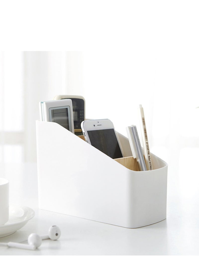 Excefore Wood Desktop Storage Organizer Remote Control Holder Multi-Compartment Pen Stationery Makeup Container - Image 3