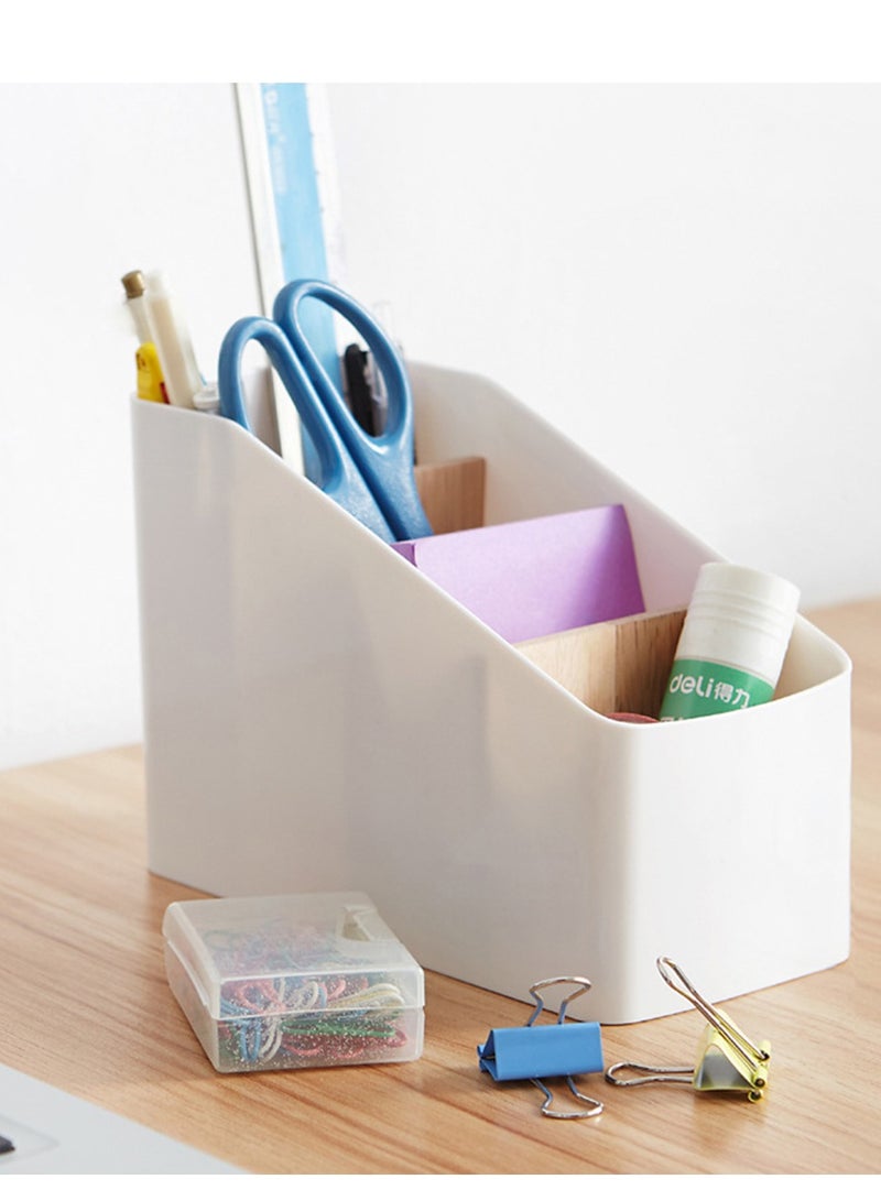 Excefore Wood Desktop Storage Organizer Remote Control Holder Multi-Compartment Pen Stationery Makeup Container - Image 2