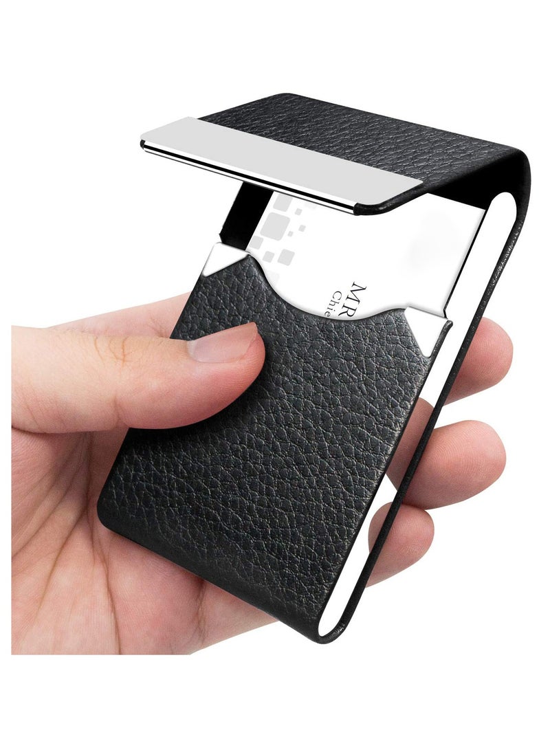 Professional Business Card Holder PU Leather Business Card Case Name Card Holder Slim Metal Pocket Card Holder with Magnetic Shut - Image 1