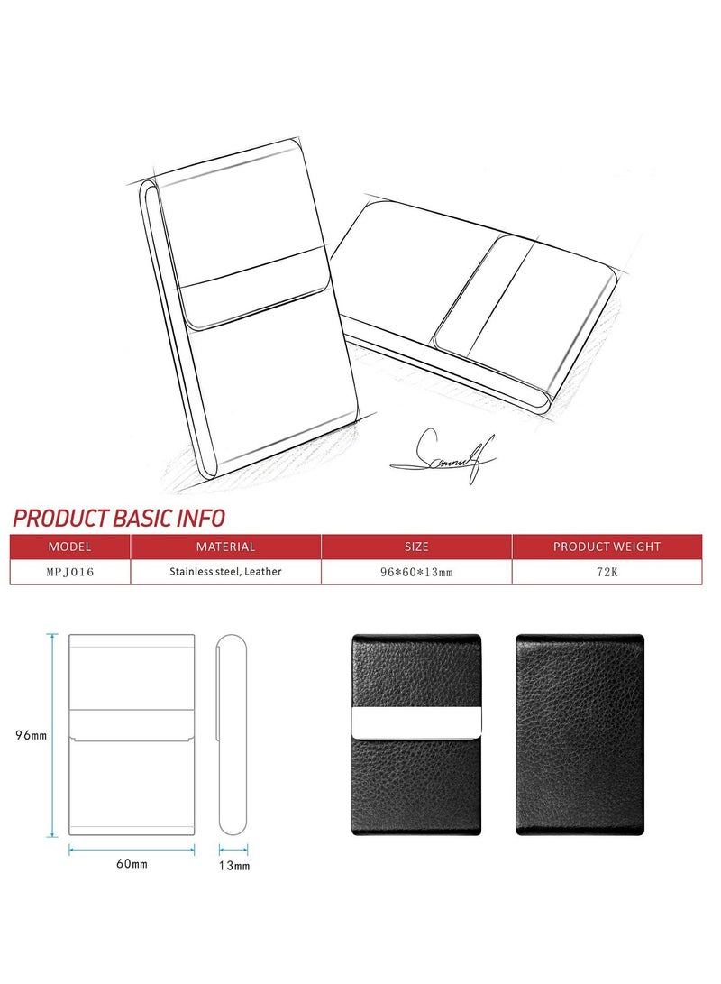 Professional Business Card Holder PU Leather Business Card Case Name Card Holder Slim Metal Pocket Card Holder with Magnetic Shut - Image 2