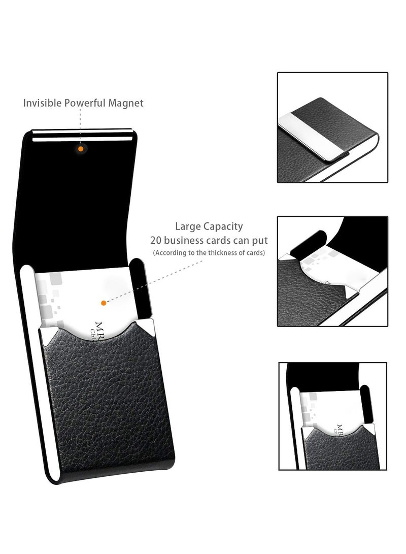 Professional Business Card Holder PU Leather Business Card Case Name Card Holder Slim Metal Pocket Card Holder with Magnetic Shut - Image 3