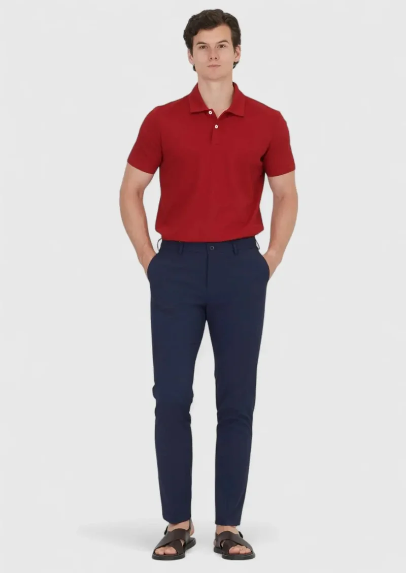 RAMSEY Navy Blue Weaving Jogging Fit Casual Trousers