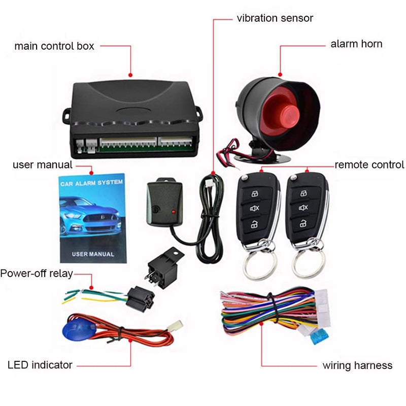 Lancoon Car Alarm Security System, 110dB Anti-Theft Device Keyless Entry Car Searching Universal Central Lock Kit with Shock Sensor Control Box 2 Replacement Remote Controls LED Display Lights - Image 5