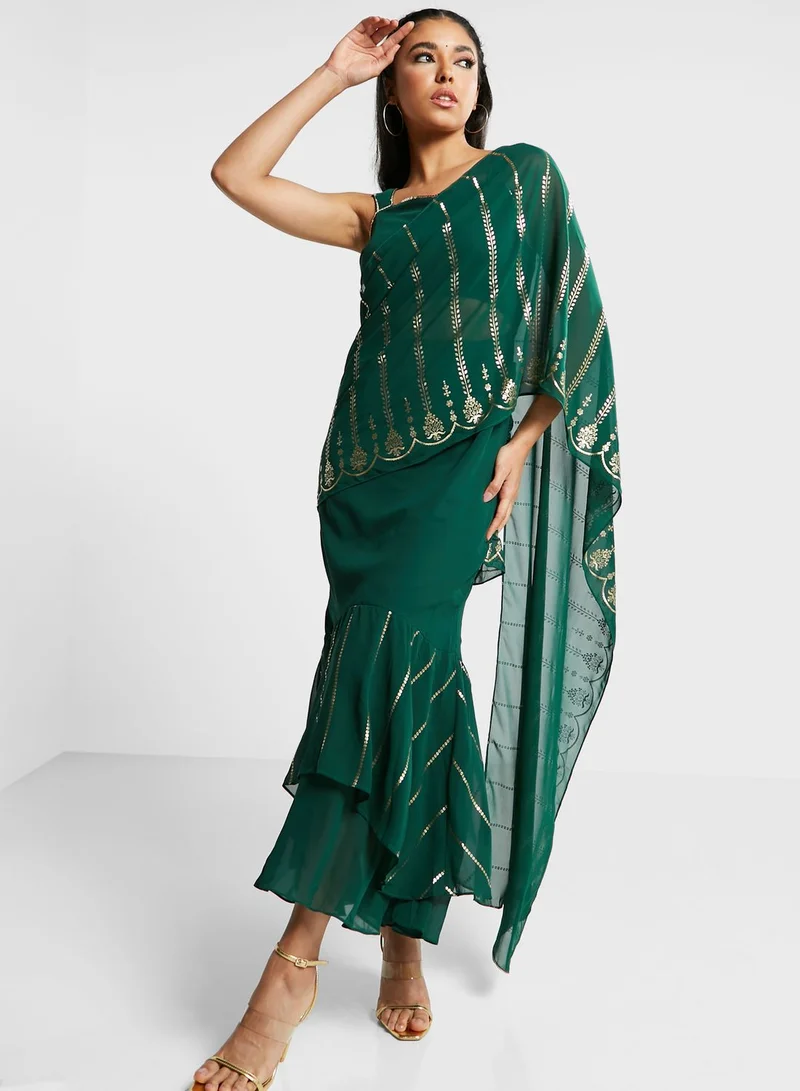 indya Foil Print Cut Out Pre Stitched Saree