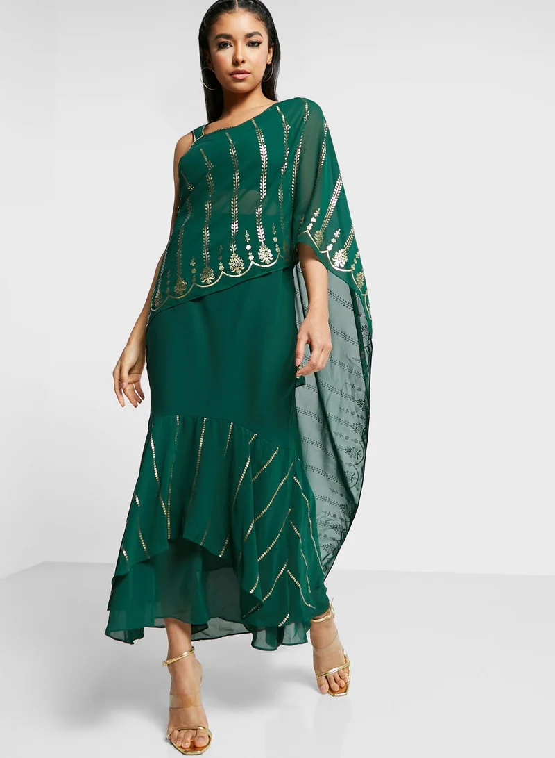 indya Foil Print Cut Out Pre Stitched Saree