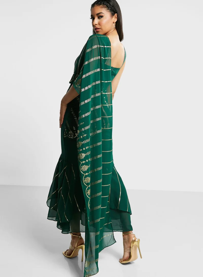 indya Foil Print Cut Out Pre Stitched Saree