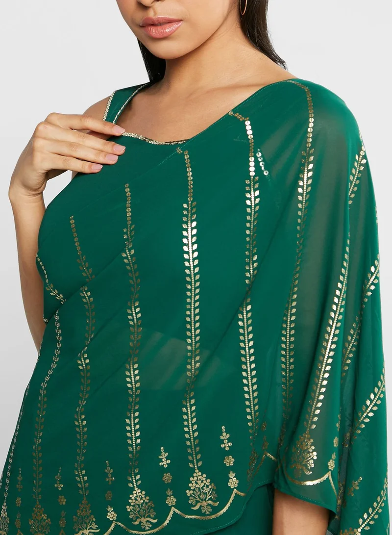 indya Foil Print Cut Out Pre Stitched Saree