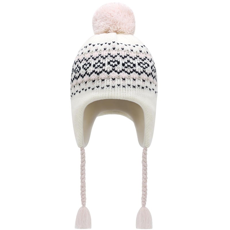 Otoyzy Winter Peruvian Hat Earflap Fleece Lined Pompon Knit Hat Beanie for 3-10T Baby Girls - Image 1