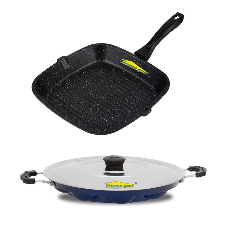 Home Pro Home-Pro - Grill Pan & Appam Blue | Non Stick Combos | Pot Pan Set | Aluminium Set | Bakelite Handle | Combo Pack of 2 - Image 1