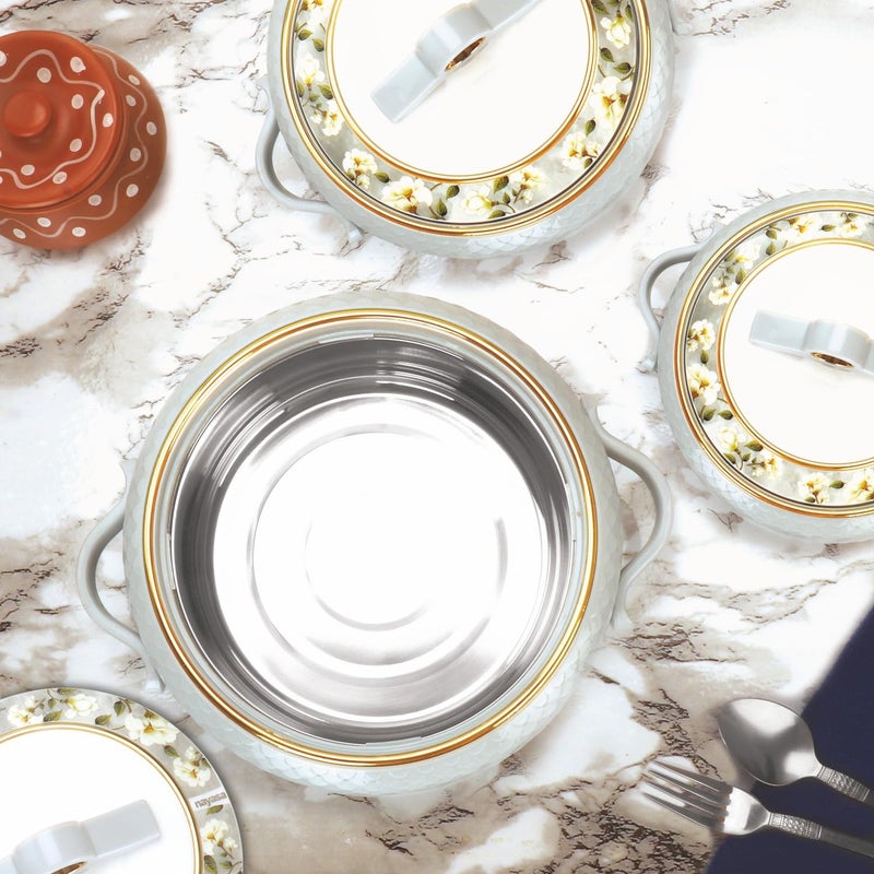 Nayasa Coral Insulated Inner Stainless Steel Casserole Set of 3 1000ml 1500ml 2000ml Grey - Image 2