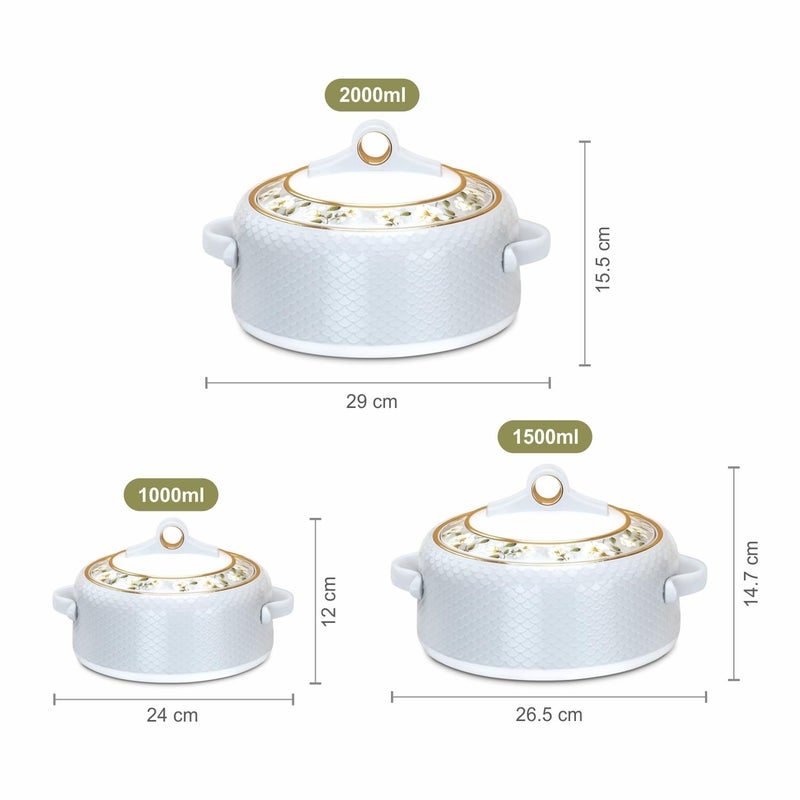 Nayasa Coral Insulated Inner Stainless Steel Casserole Set of 3 1000ml 1500ml 2000ml Grey - Image 3