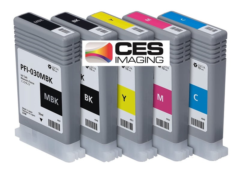 CES Imaging Canon PFI-030 55ml Ink Tank Set (Black, Matte Black, Cyan, Magenta, Yellow) for Canon imagePROGRAF TA-20 and TA-30 - Image 2