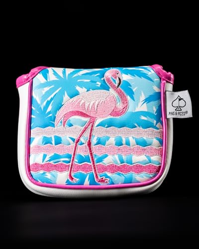 Pins & Aces Pins Aces LE Tropical Lawn Flamingo Head Cover Premium HandMade Leather Woods Headcover Funny Tour Quality Golf Club Cover Style and Customize Your Golf Bag Mallet - Image 1